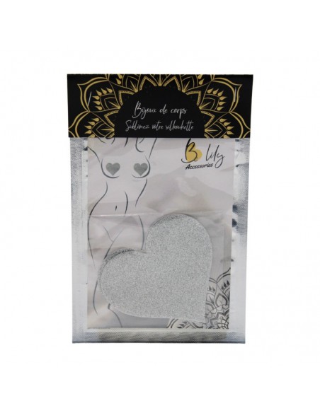 Paire de cache tétons adhésifs cœur pailleté blanc 
