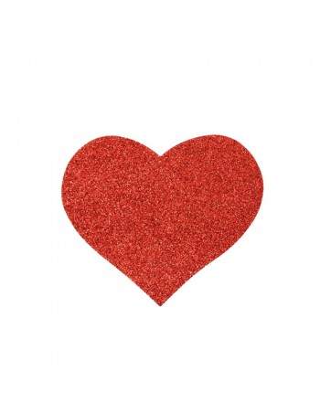 Paire de cache tétons adhésifs coeur pailleté rouge  2