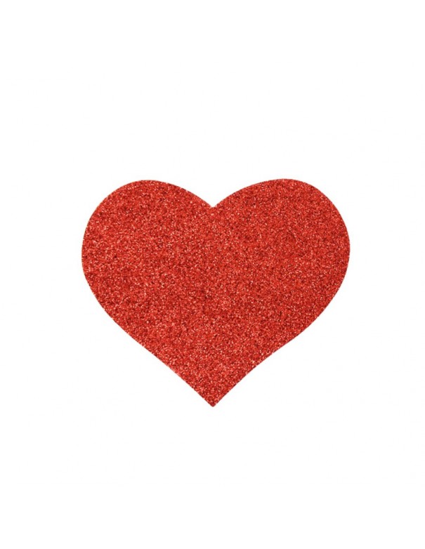 Paire de cache tétons adhésifs coeur pailleté rouge 