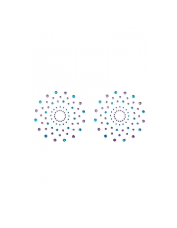 Paire de cache tétons adhésifs strass bleu et violet 