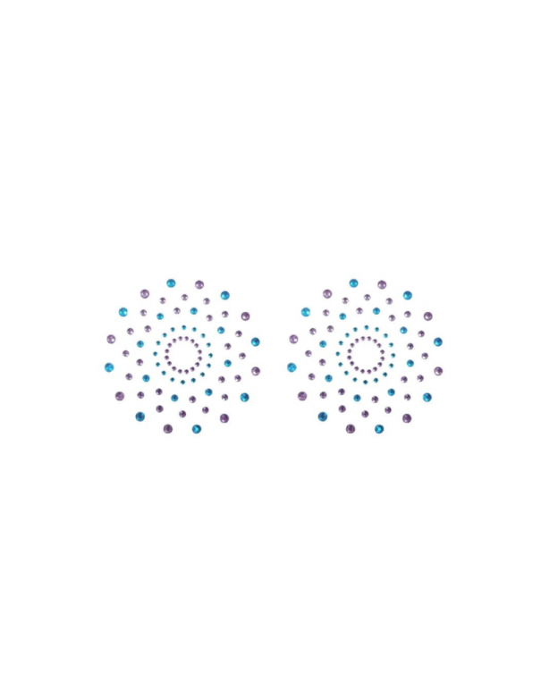Paire de cache tétons adhésifs strass bleu et violet 
