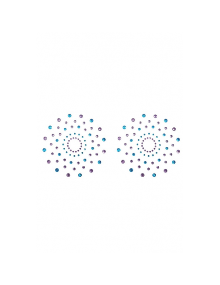Paire de cache tétons adhésifs strass bleu et violet 
