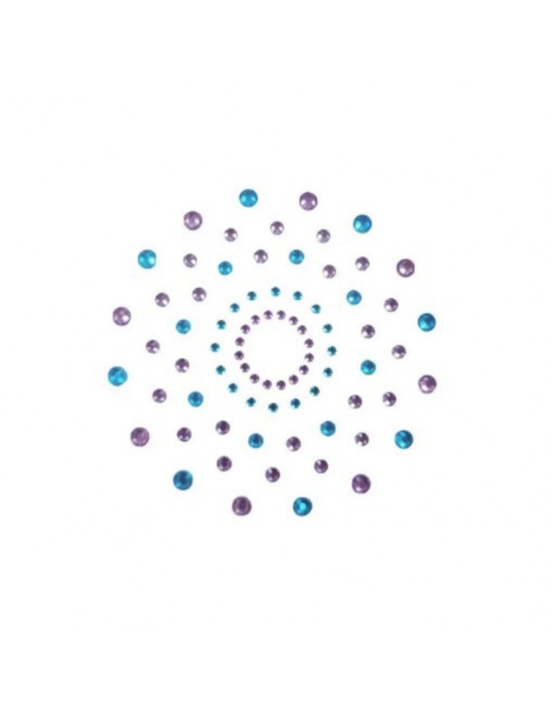Paire de cache tétons adhésifs strass bleu et violet 