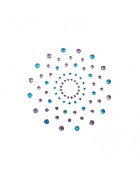 Paire de cache tétons adhésifs strass bleu et violet 