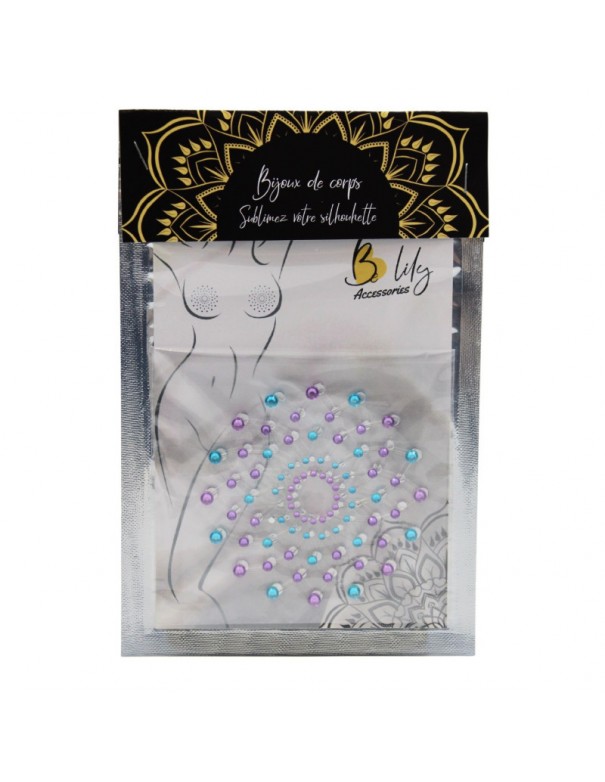 Paire de cache tétons adhésifs strass bleu et violet 