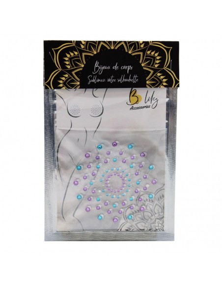 Paire de cache tétons adhésifs strass bleu et violet 