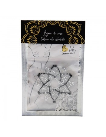 Paire de cache tétons adhésifs strass noir et blanc  2
