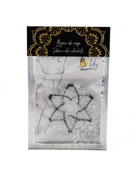 Paire de cache tétons adhésifs strass noir et blanc 