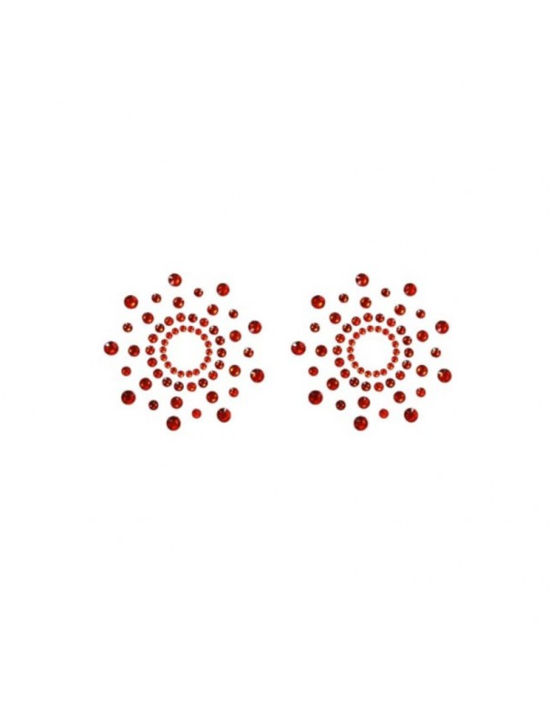 Paire de cache tétons adhésifs strass rouge 