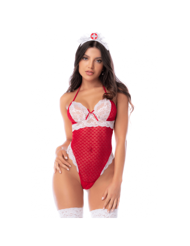 Body infirmière noir en maille et dentelle avec accessoire tête – Mapalé