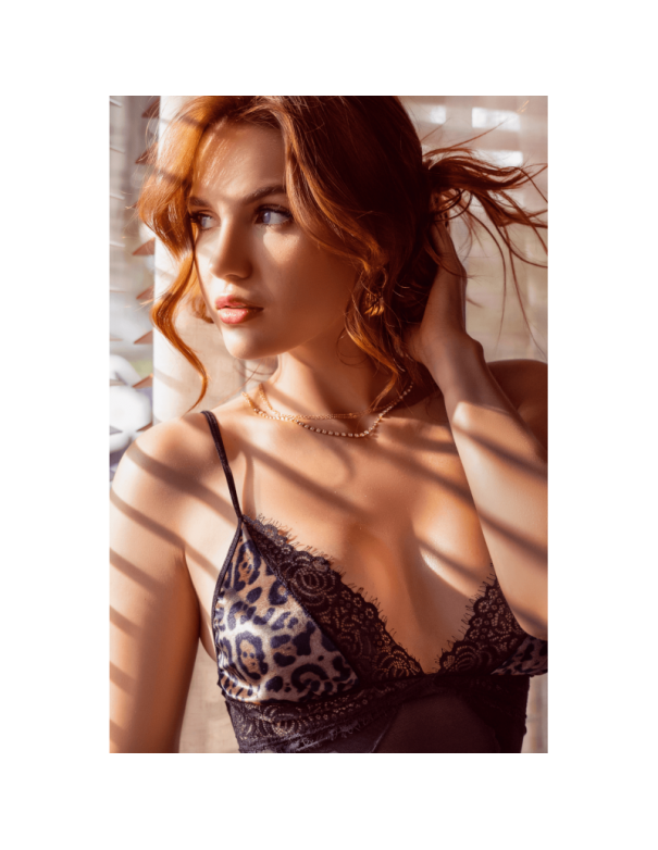 Babydoll noir en maille transparente avec dentelle imprimé animal – Mapalé