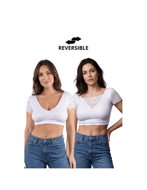 Top sexy court blanc bi matière réversible