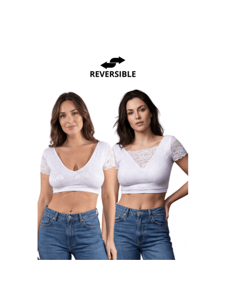 Top sexy court blanc bi matière réversible