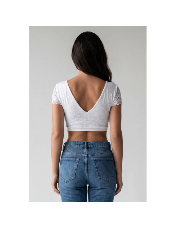 Top sexy court blanc bi matière réversible