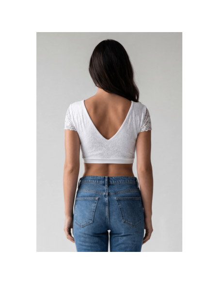 Top sexy court blanc bi matière réversible