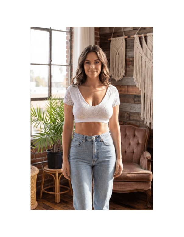 Top sexy court blanc bi matière réversible