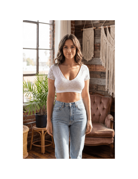 Top sexy court blanc bi matière réversible