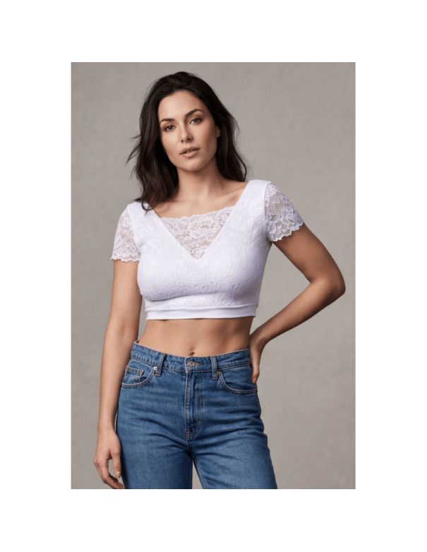 Top sexy court blanc bi matière réversible