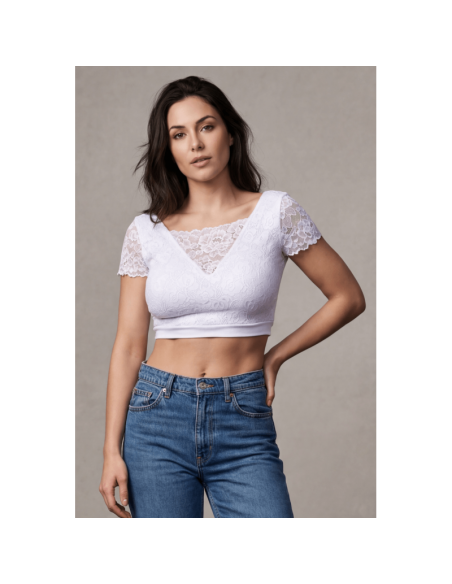 Top sexy court blanc bi matière réversible
