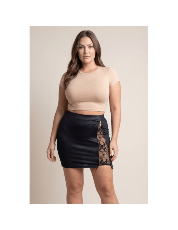 Jupe courte noire Kyra avec zip fonctionnel sur le côté