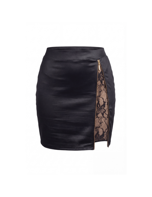 Jupe courte noire Kyra avec zip fonctionnel sur le côté