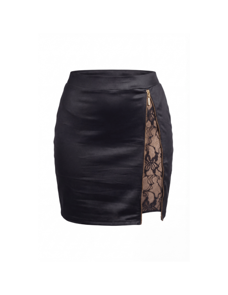 Jupe courte noire Kyra avec zip fonctionnel sur le côté