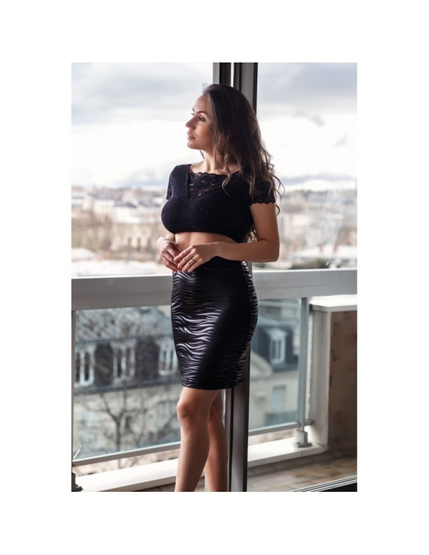 Jupe longue noire imprimé zébré Emma