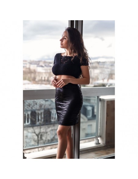 Jupe longue noire imprimé zébré Emma