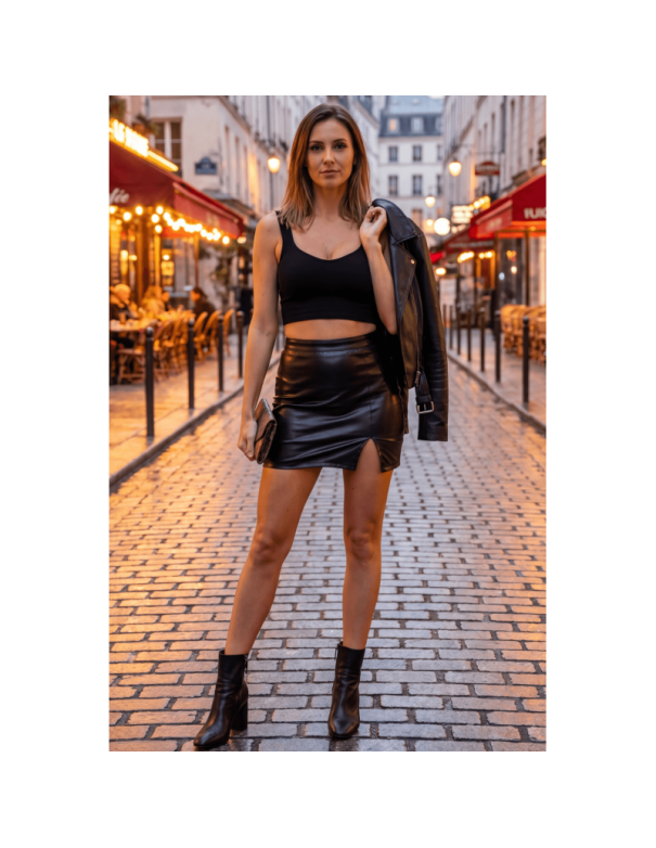 Jupe sexy courte noire wetlook Alessia