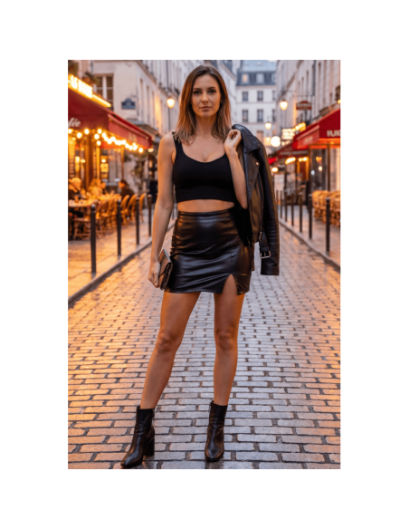 Jupe sexy courte noire wetlook Alessia