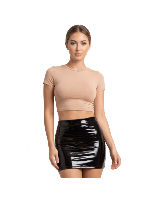 Jupe noire en simili cuir avec zip Lara