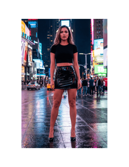 Jupe noire en simili cuir avec zip Lara