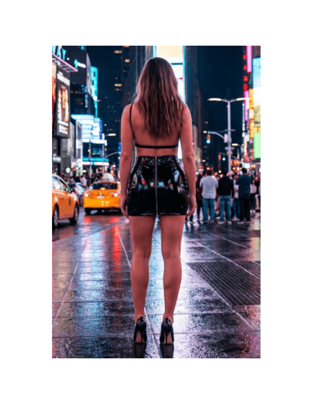 Jupe noire en simili cuir avec zip Lara