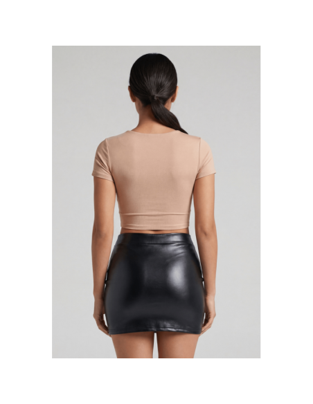 Jupe noire en simili cuir mat Sifia