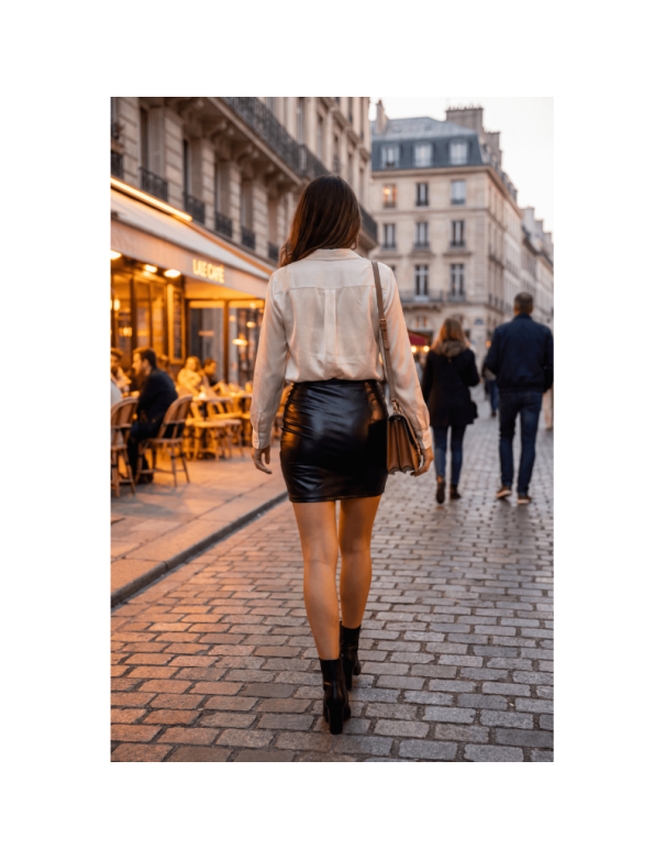 Jupe noire en simili cuir mat Sifia
