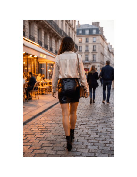 Jupe noire en simili cuir mat Sifia