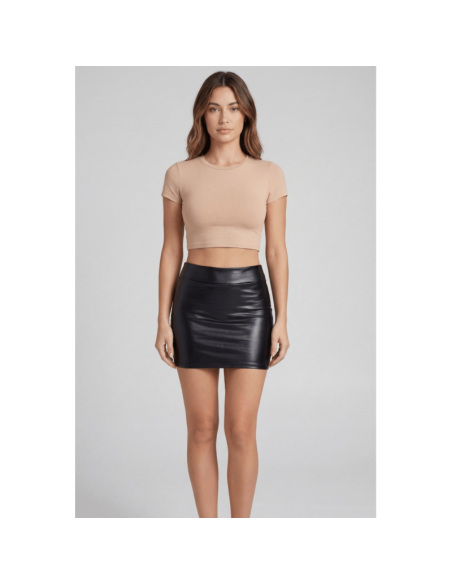 Jupe noire en simili cuir mat Sifia