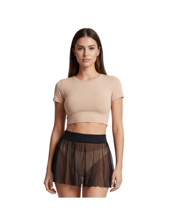 Mini jupe noire en résille transparente Stella