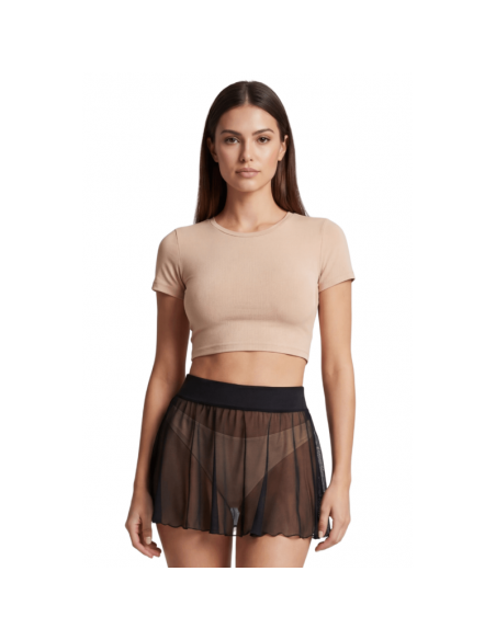 Mini jupe noire en résille transparente Stella