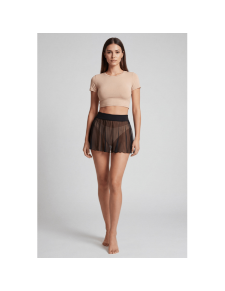 Mini jupe noire en résille transparente Stella