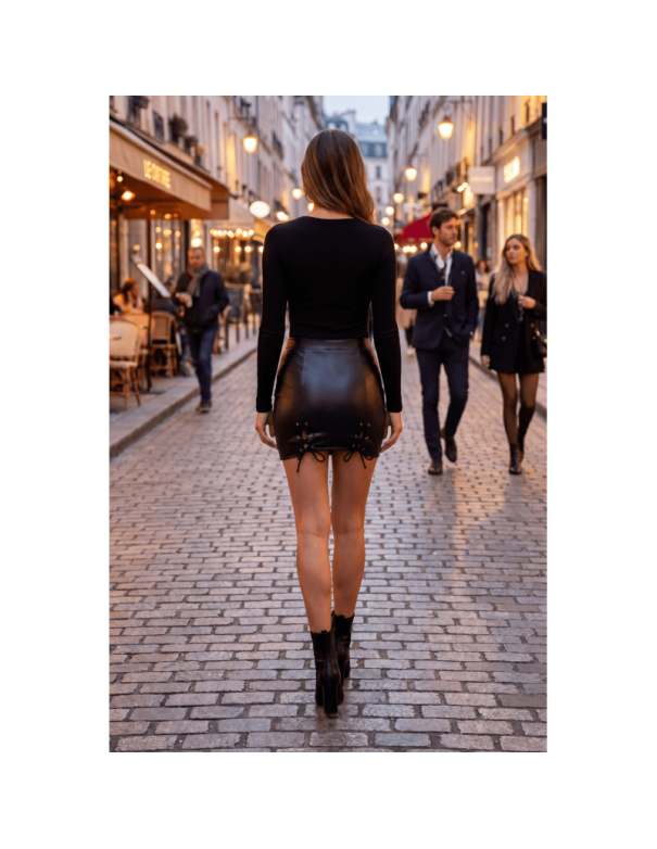 Jupe courte simili cuir noir Paula
