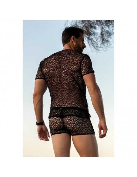 T-shirt noir sexy filet irrégulier fétichiste 