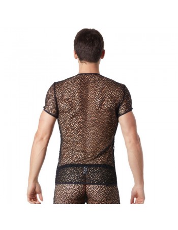 T-shirt noir sexy filet irrégulier fétichiste 2