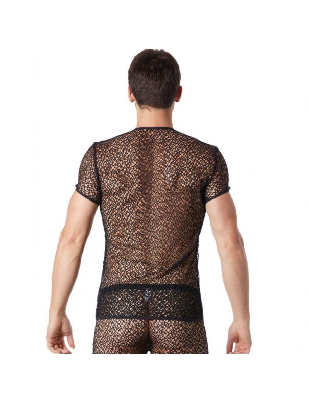T-shirt noir sexy filet irrégulier fétichiste 