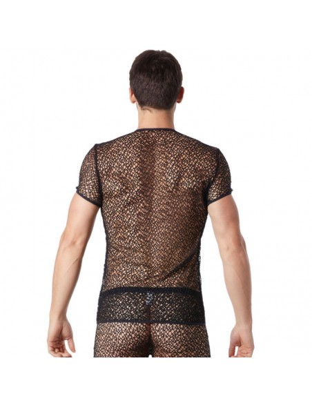 T-shirt noir sexy filet irrégulier fétichiste 