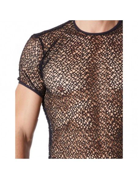 T-shirt noir sexy filet irrégulier fétichiste 