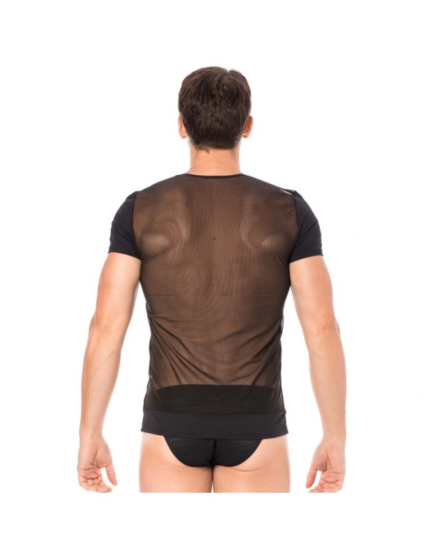T-shirt noir rayé opaque et transparent 