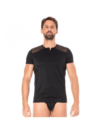 T-shirt noir rayé opaque et transparent