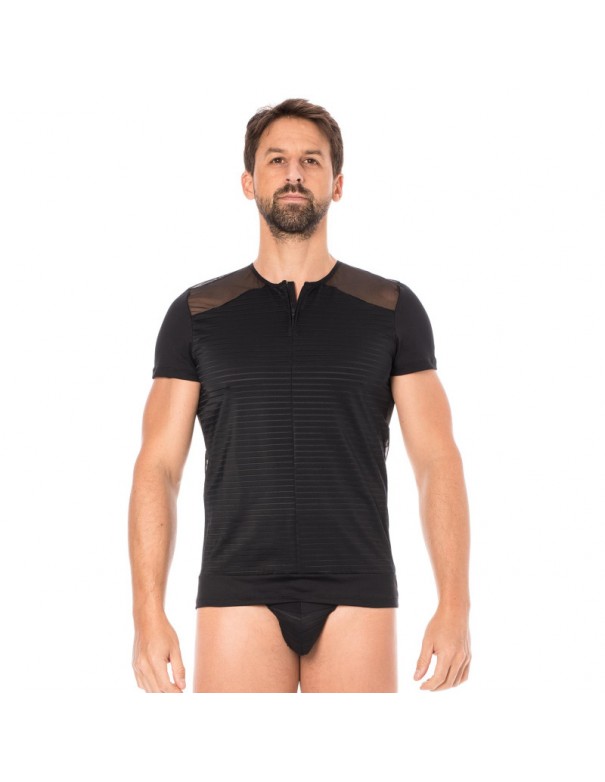 T-shirt noir rayé opaque et transparent