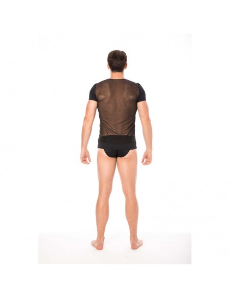 T-shirt noir rayé opaque et transparent 